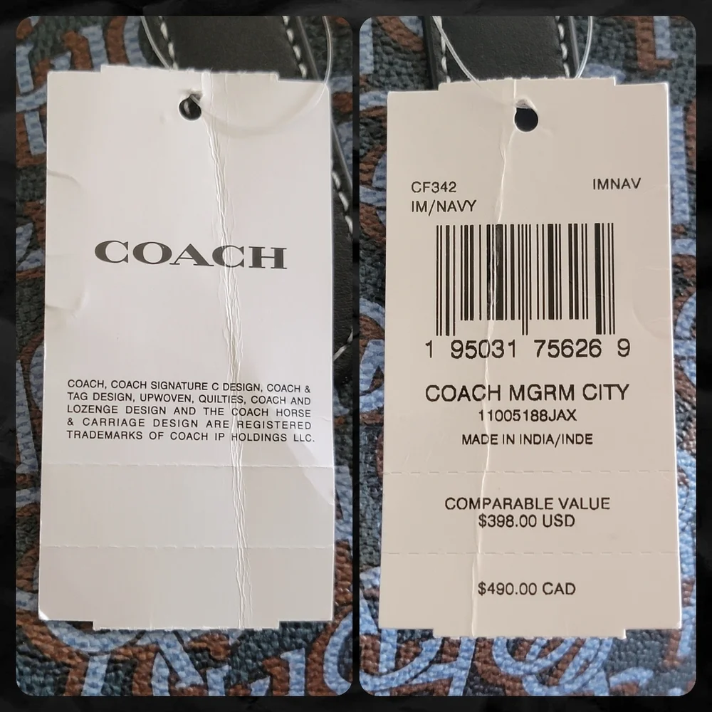 Coach CF342 City Tote Navy Blue Monogram Signature Canvas Leather NWT